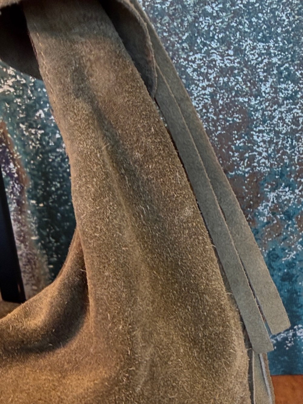 Vintage Boho Western Suede Leather Fringe Shoulder Bag Olive Green - Picture 12 of 17